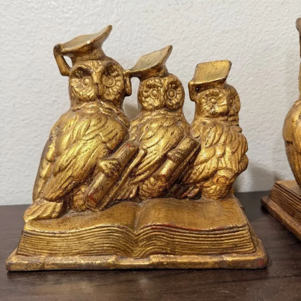 Vintage Graduate Owls Bookends Gold Marked Arnel’s Office Library Decor